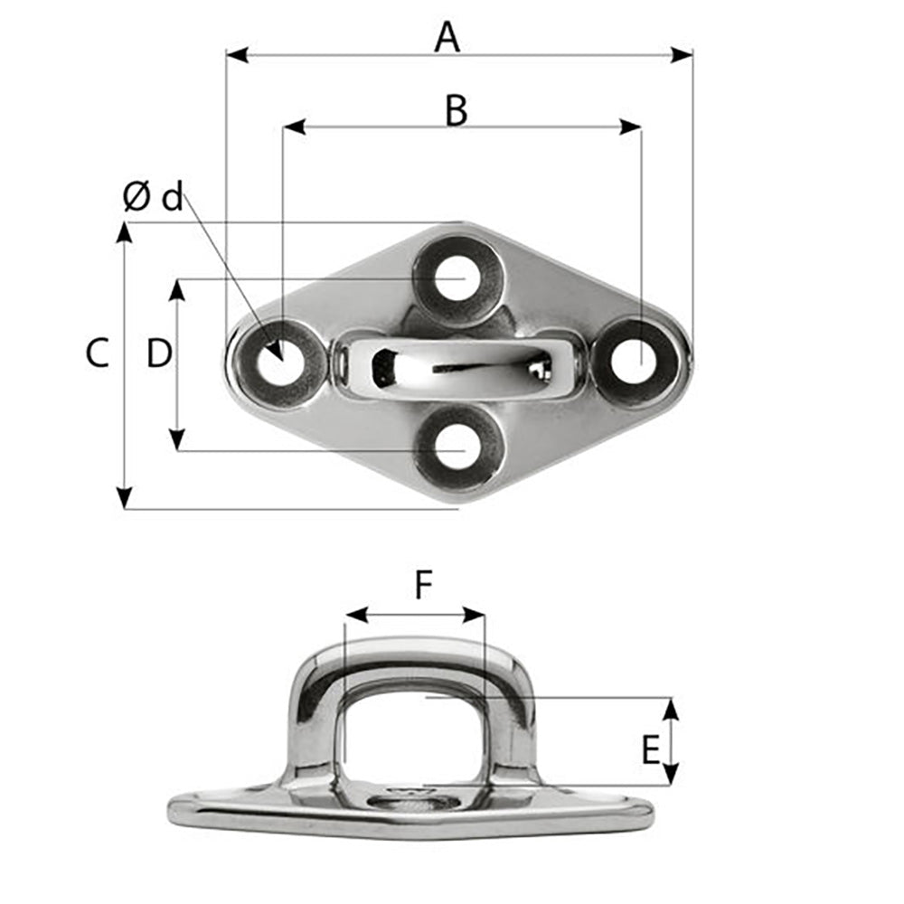 Wichard Diamond Pad Eye - Square - 79mm Length (3 - 7/64") - M6 Screw - Marine Parts OnlySailingWichard Marine