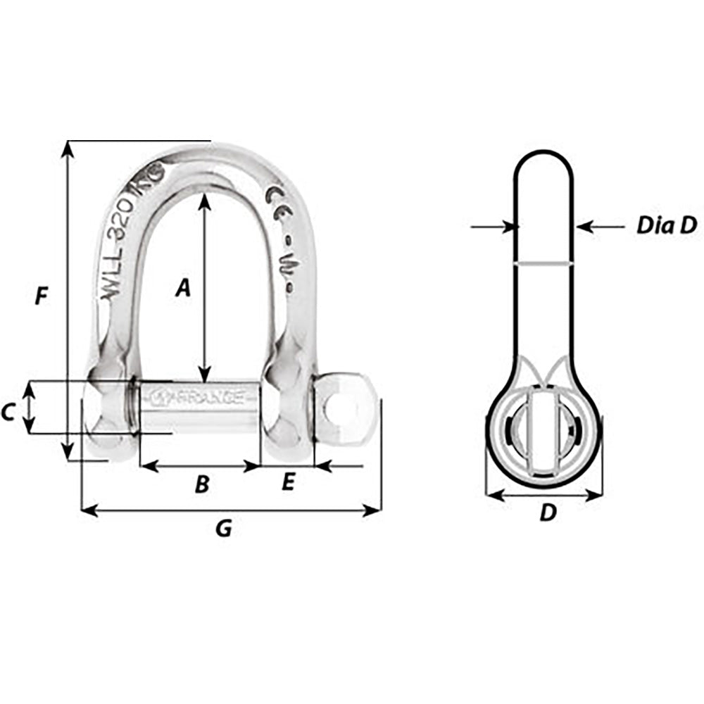 Wichard Not Self - Locking D Shackle - 14mm Diameter - 9/16" - Marine Parts OnlySailingWichard Marine
