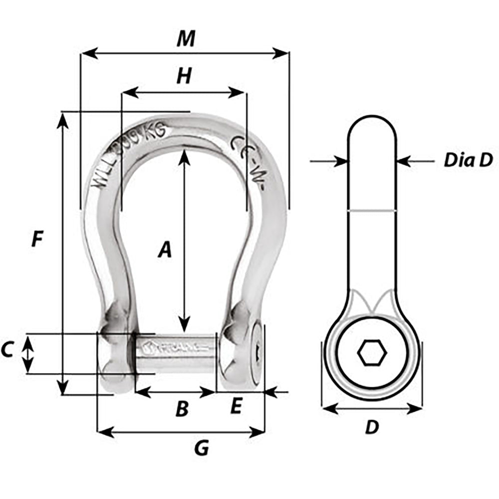 Wichard Self - Locking Allen Head Pin Bow Shackle - 8mm Diameter - 5/16" - Marine Parts OnlySailingWichard Marine
