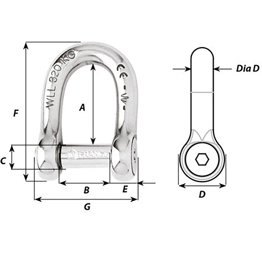 Wichard Self - Locking Allen Head Pin D Shackle - 12mm Diameter - 15/32" - Marine Parts OnlySailingWichard Marine