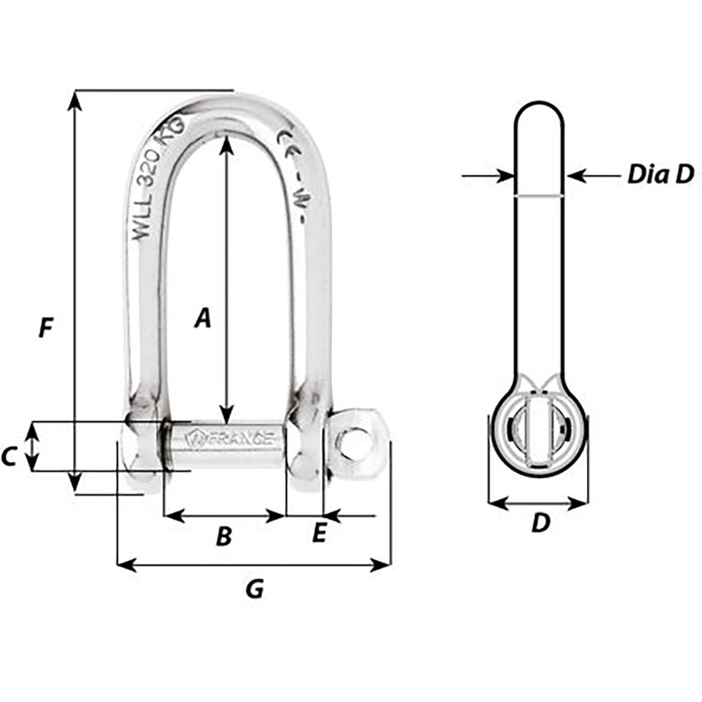 Wichard Self - Locking Long D Shackle - 10mm Diameter - 13/32" - Marine Parts OnlySailingWichard Marine